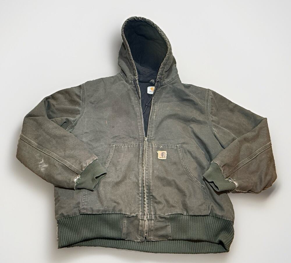 Men’s Vintage Carhartt Hooded Jacket J130 MOS Outdoor Workwear Size L